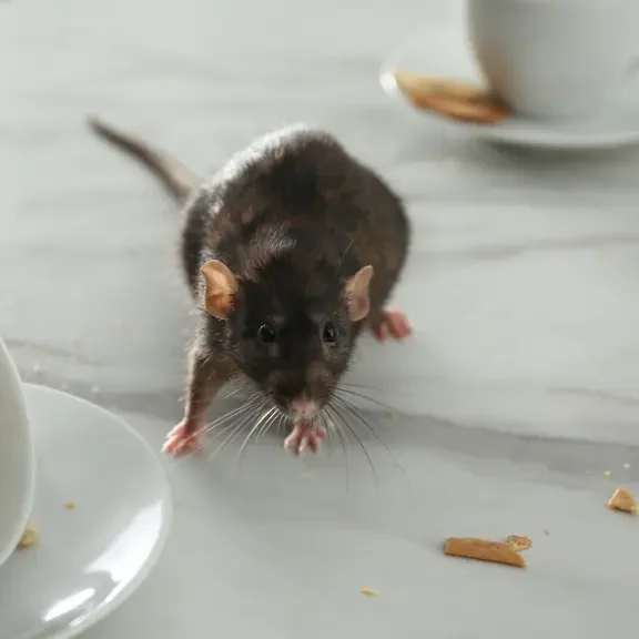 Ratte die über den Tisch läuft